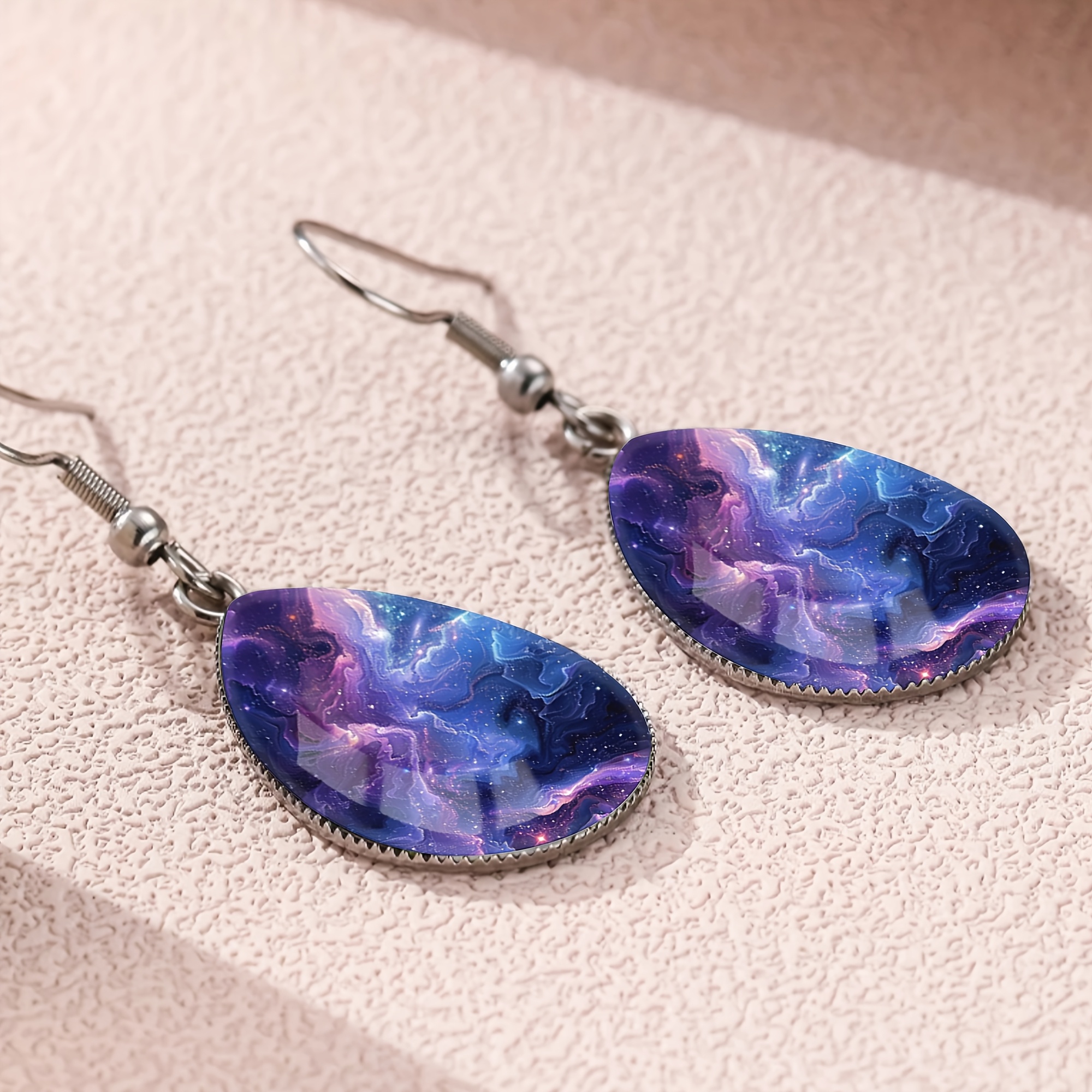 Unisex Starry Sky Pattern Teardrop Earrings, Gift